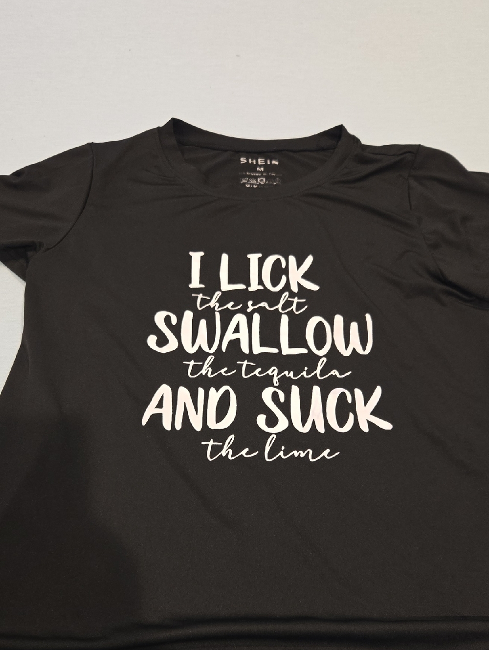 SHEIN Black Graphic Tee with White Slogan